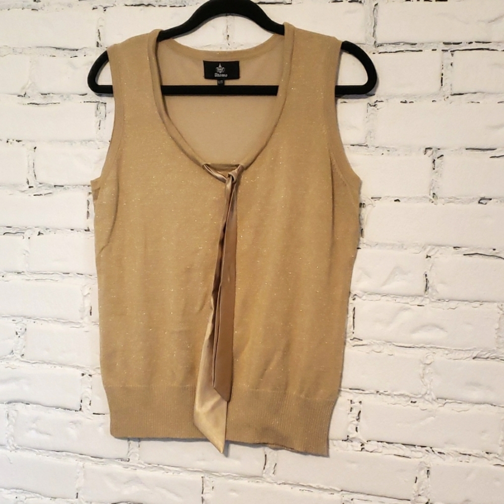 Gold knit v-neck vest with satin tie size xl